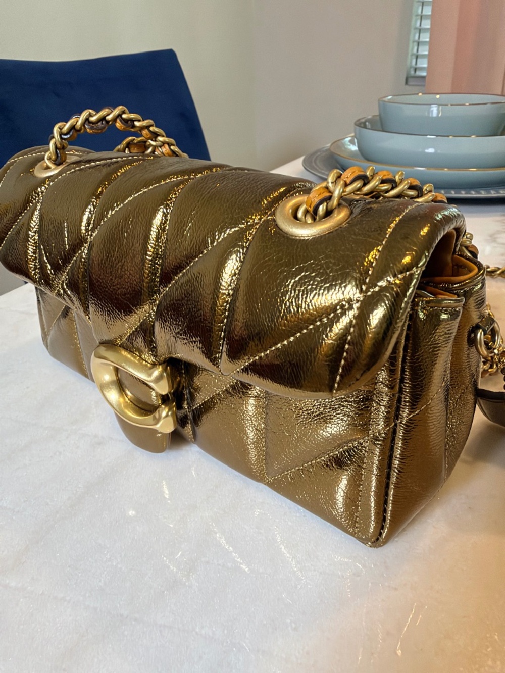 Tabby 20 Quilted Chain Shoulder Bag -Gold Color